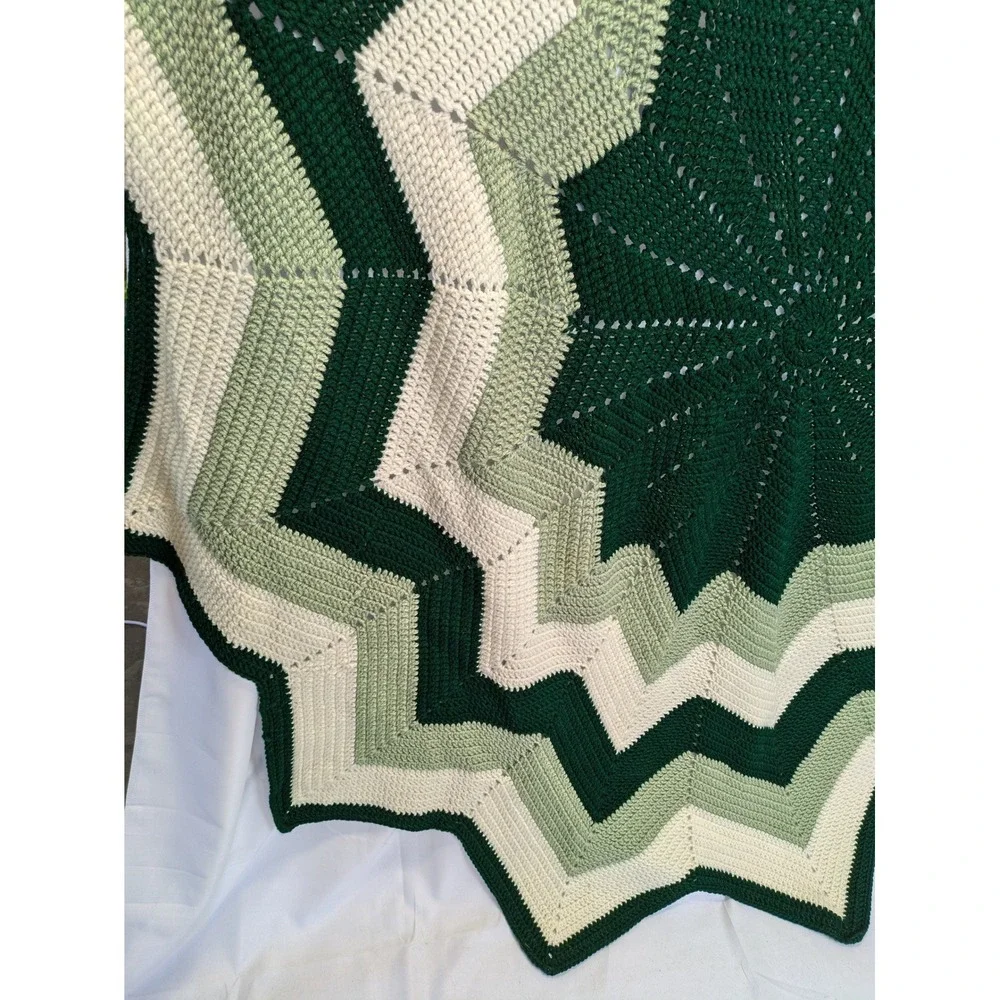 Handmade Crochet 12 Point Star Blanket Throw Green Chevron Afghan Lap‎ Throw 84